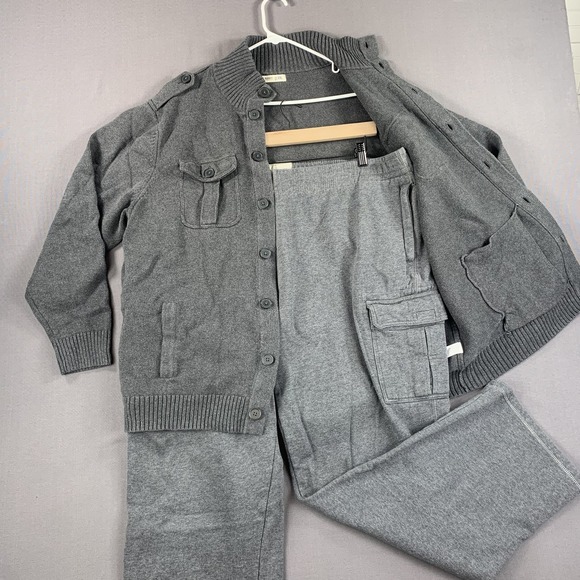 Old Navy‎ Sweater Pants Set Mens 2XL Gray Button Up Cardigan Knit Cargo Pockets - Picture 1 of 16